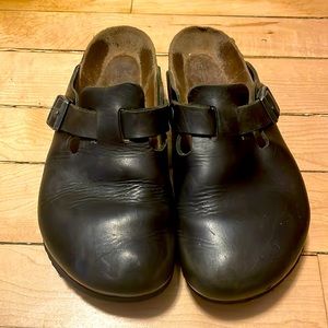 Birkenstock Black Leather Boston Clogs - 38